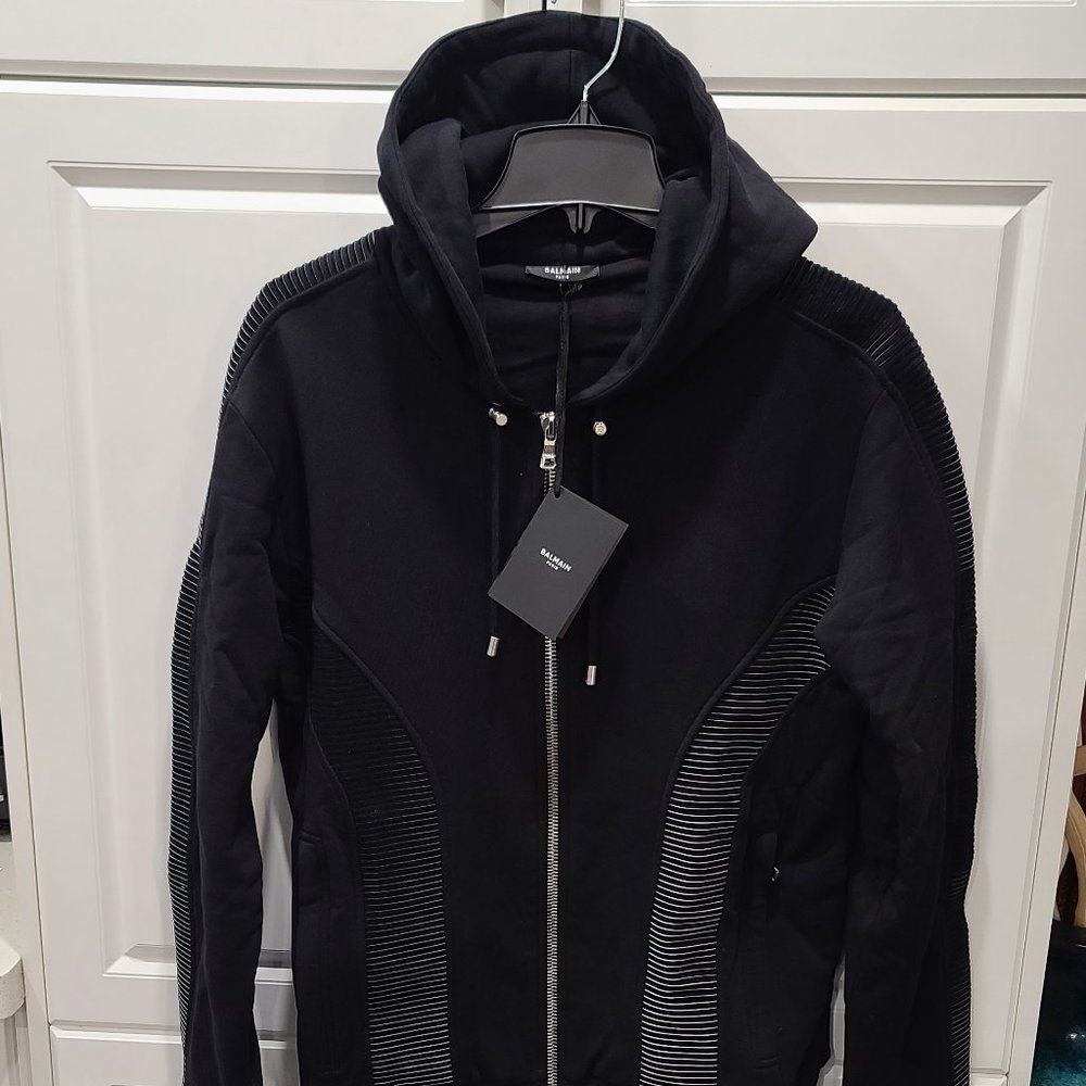 Balmain Neoprene Ribbed Zip-Up Hoodie
